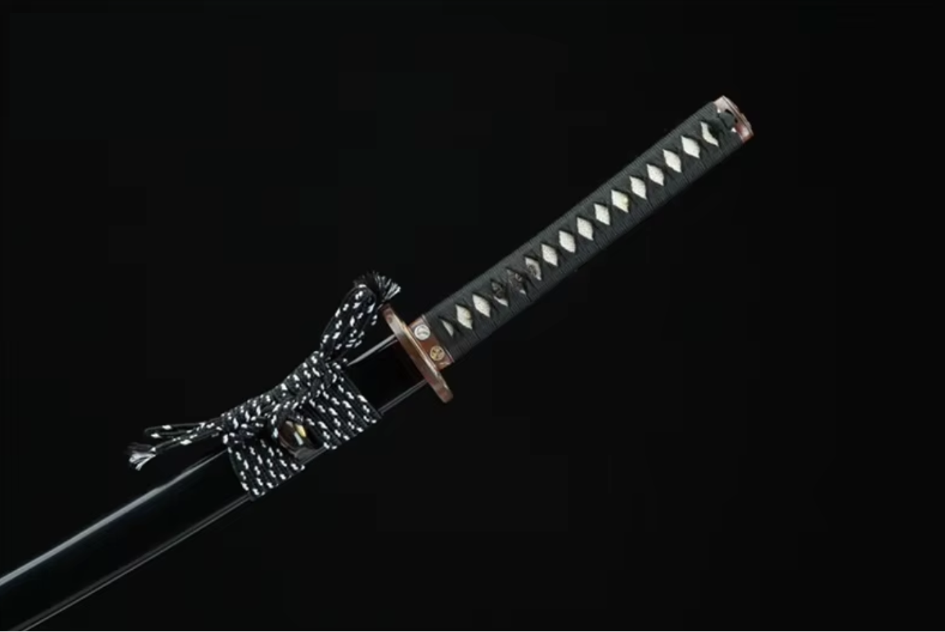 Katana SS428 – Lame polie à la main et tsuba plaquée or et argent