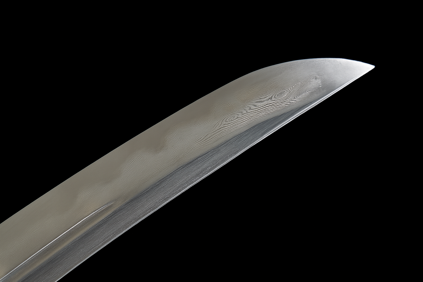 Katana SS597 – Lame forgée damassée, saya bleu profond et tsuba en laiton