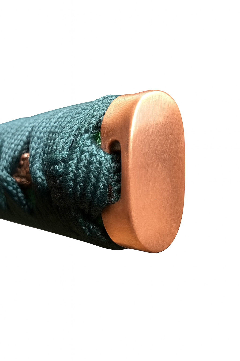 Katana SS238 – lame acier avec saya en rayskin vert et tsuba cuivre rouge