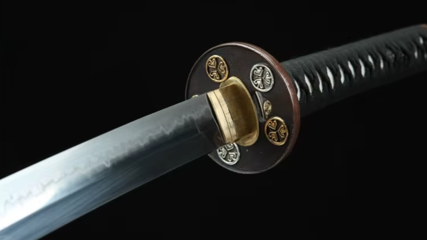 Katana SS428 – Lame polie à la main et tsuba plaquée or et argent
