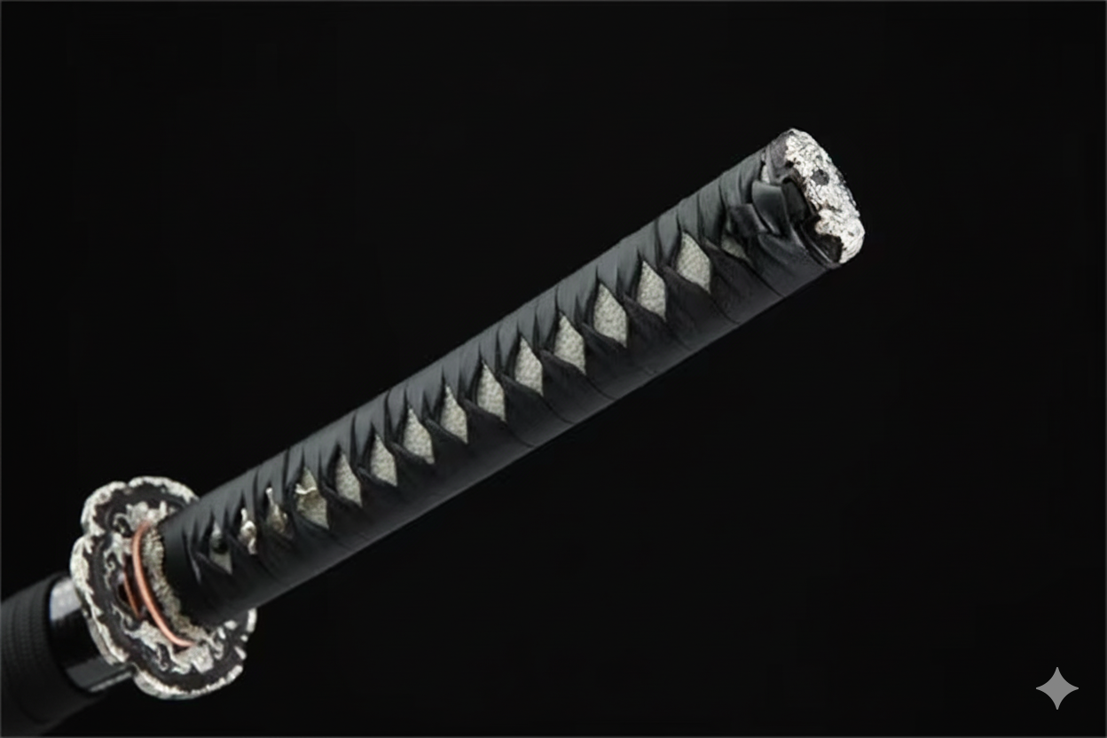 Katana SS303 – lame acier trempée à l’argile, saya nacré et monture noire