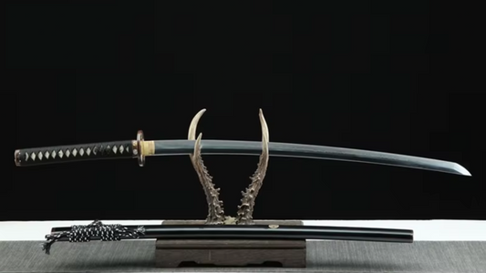 Katana SS428 – Lame polie à la main et tsuba plaquée or et argent