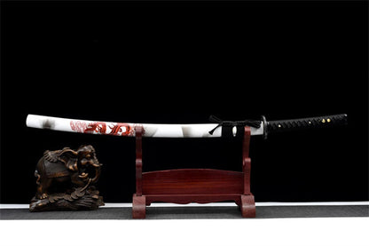 Katana Ryūka — Dragon rouge — Lame noire & ornements feu