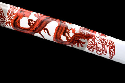 Katana Ryūka — Dragon rouge — Lame noire & ornements feu