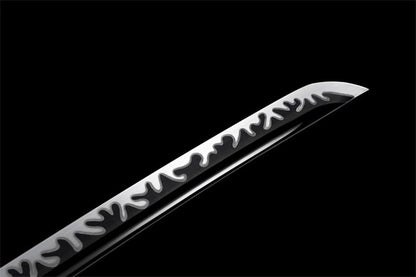 Katana Ryūka — Dragon rouge — Lame noire & ornements feu