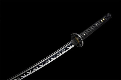 Katana Ryūka — Dragon rouge — Lame noire & ornements feu