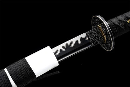 Katana Ryūka — Dragon rouge — Lame noire & ornements feu