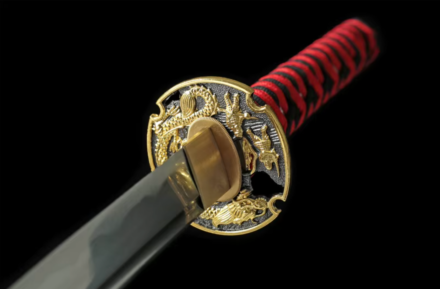 Katana Kuroryū — Saya noire veinée dorée — Hamon visible