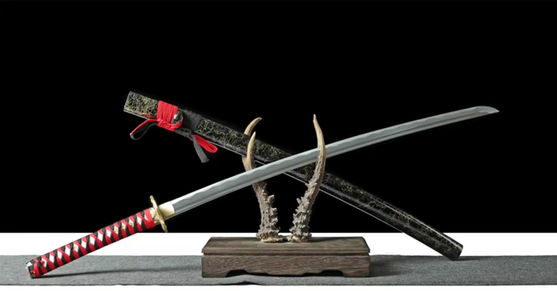 Katana Kuroryū — Saya noire veinée dorée — Hamon visible