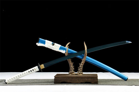 Katana Raiu — Acier 1065 forgé — Finition bleue