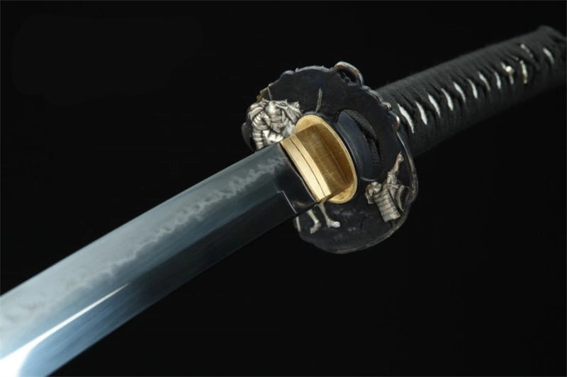 Katana Bushō — Forgé main — Tsuba samouraï bicolore or & argent