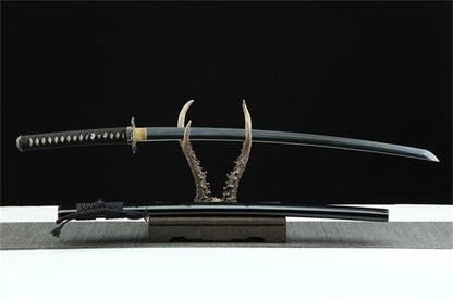 Katana Bushō — Forgé main — Tsuba samouraï bicolore or & argent