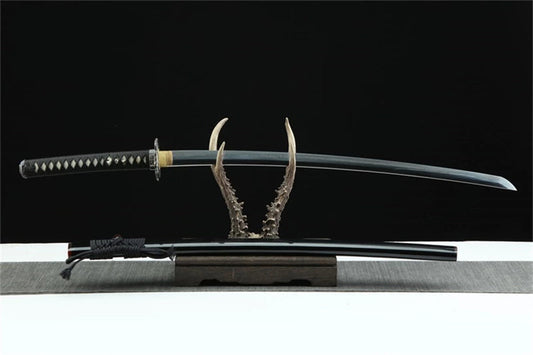 Katana Bushō — Forgé main — Tsuba samouraï bicolore or & argent