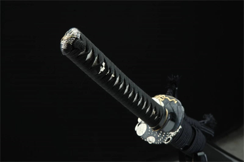 Katana Bushō — Forgé main — Tsuba samouraï bicolore or & argent