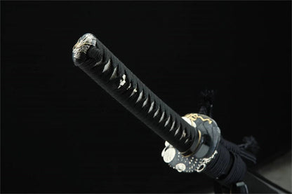 Katana Bushō — Forgé main — Tsuba samouraï bicolore or & argent