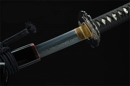 Katana Bushō — Forgé main — Tsuba samouraï bicolore or & argent